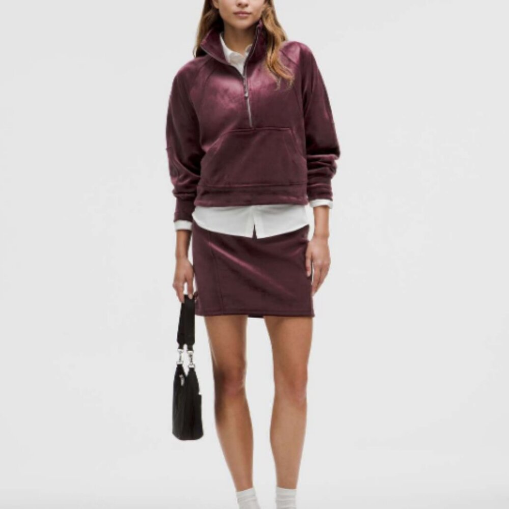 🆕NWT Lululemon Scuba High-Rise Mini Skirt Velvet Garnet Red Size M XL 8 12